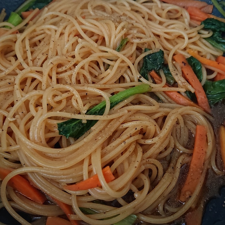 醤油ラーメンスープでパスタ